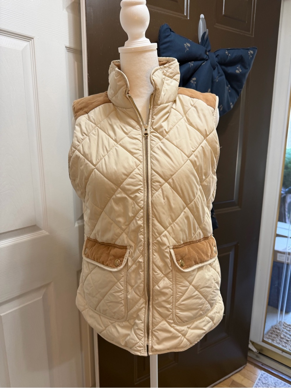Lauren James Cream Quilted Vest with Tan Suede Accents